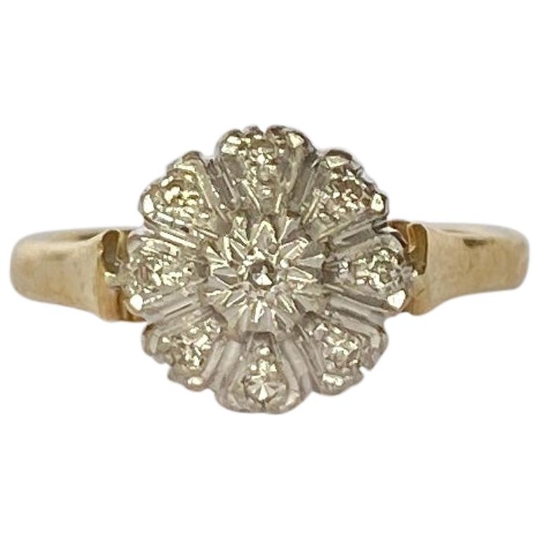 Art Deco Diamond, Platinum and 18 Carat Gold Cluster Ring