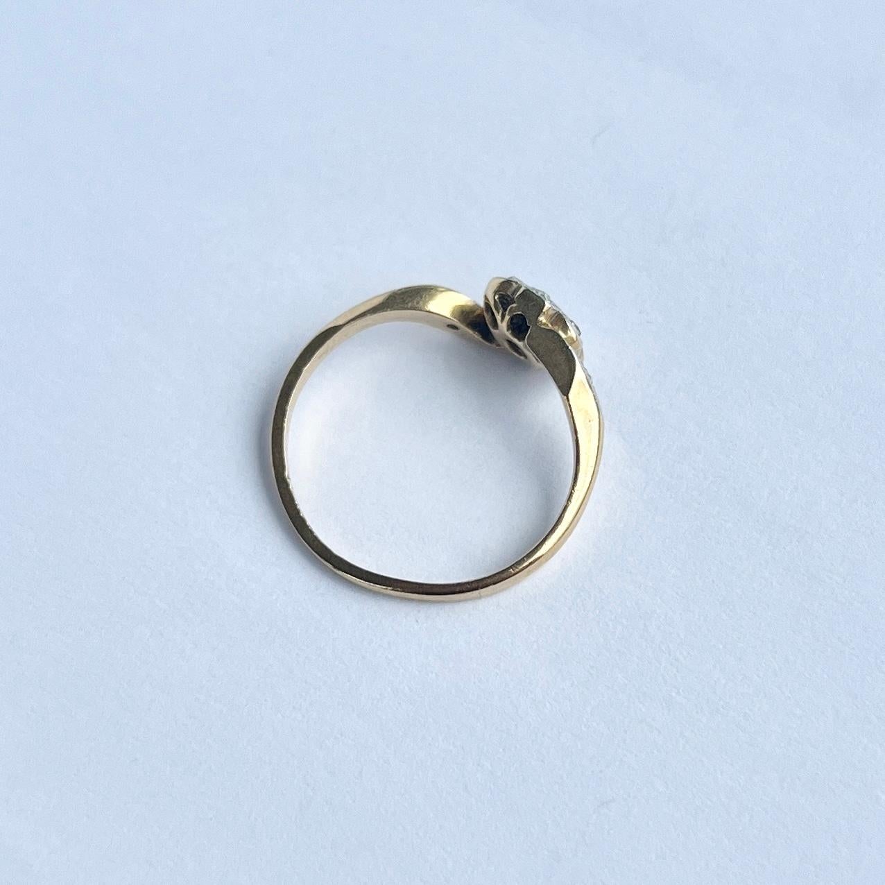Women's Art Deco Diamond Platinum and 18 Carat Gold Panel Cluster Ring For Sale