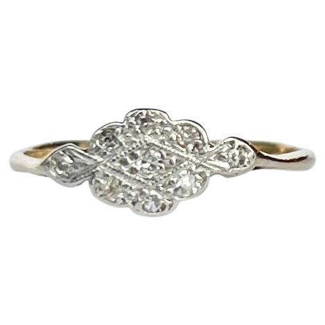 Art Deco Diamond Platinum and 18 Carat Gold Panel Cluster Ring For Sale