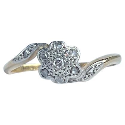 Art Deco Diamond Platinum and 18 Carat Gold Panel Cluster Ring