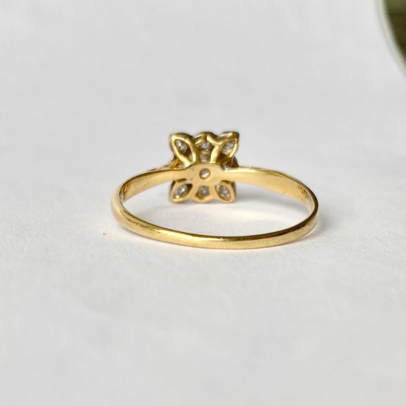 Art Deco Diamant Platin und 18 Karat Gold Panel Ring (Rundschliff) im Angebot