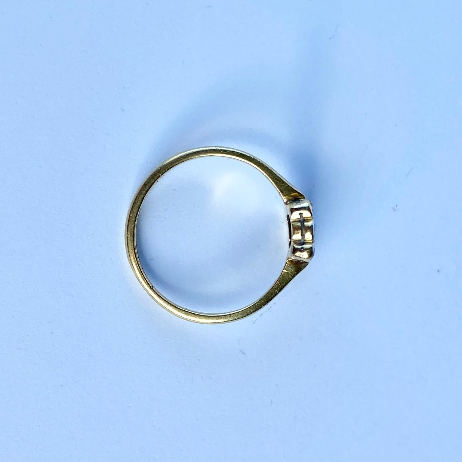 Art Deco Diamant Platin und 18 Karat Gold Panel Ring (Rundschliff) im Angebot