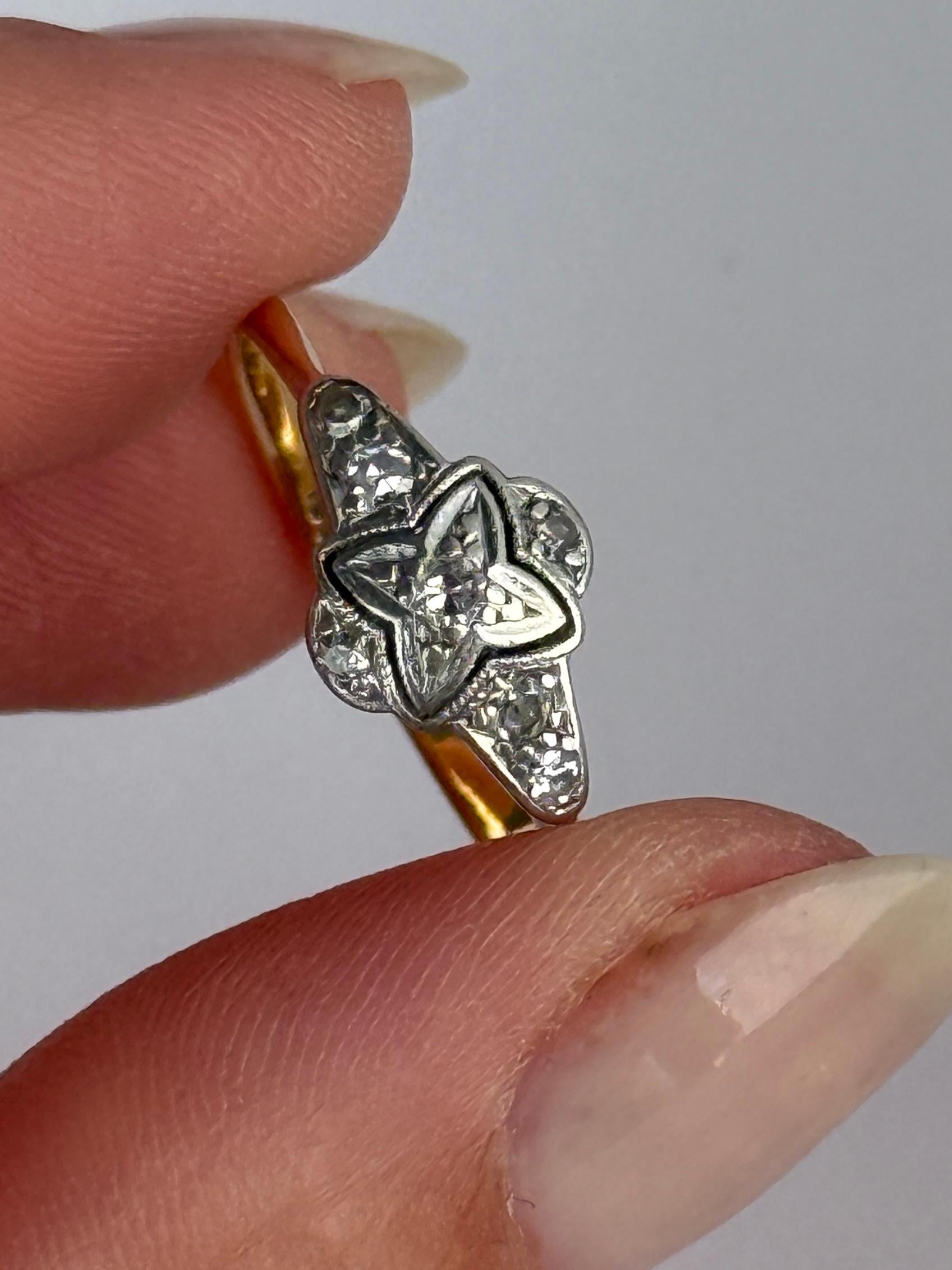 Anello Art Déco con diamante in platino e oro 18 carati In condizioni buone in vendita a Chipping Campden, GB