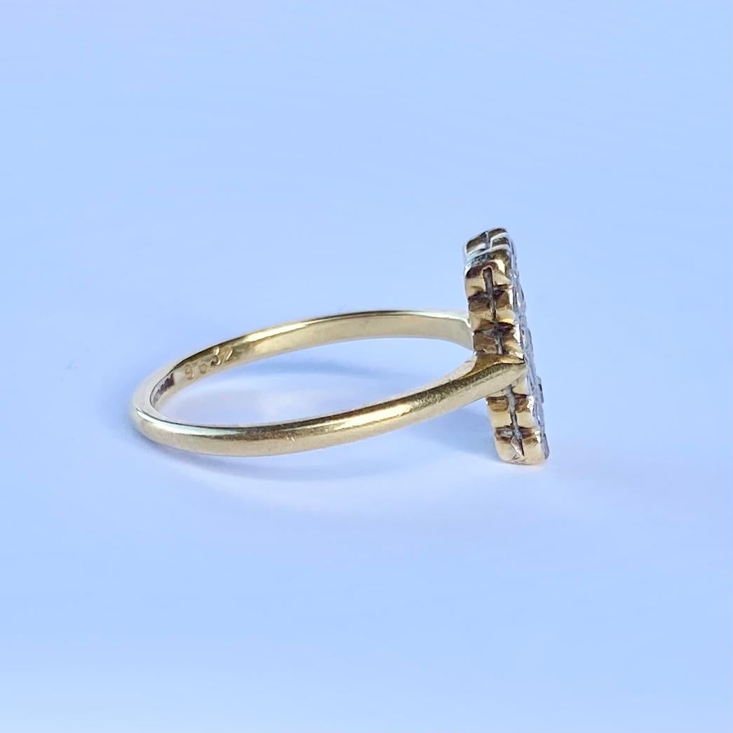 Art Deco Diamant Platin und 18 Karat Gold Panel Ring im Zustand „Gut“ im Angebot in Chipping Campden, GB