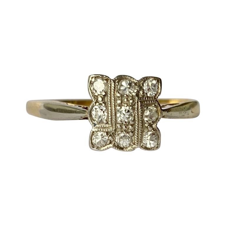 Art Deco Diamond Platinum and 18 Carat Gold Panel Ring For Sale