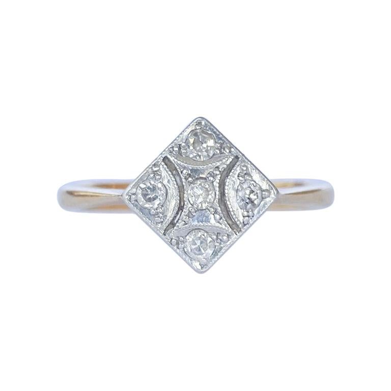 Art Deco Diamond Platinum and 18 Carat Gold Panel Ring