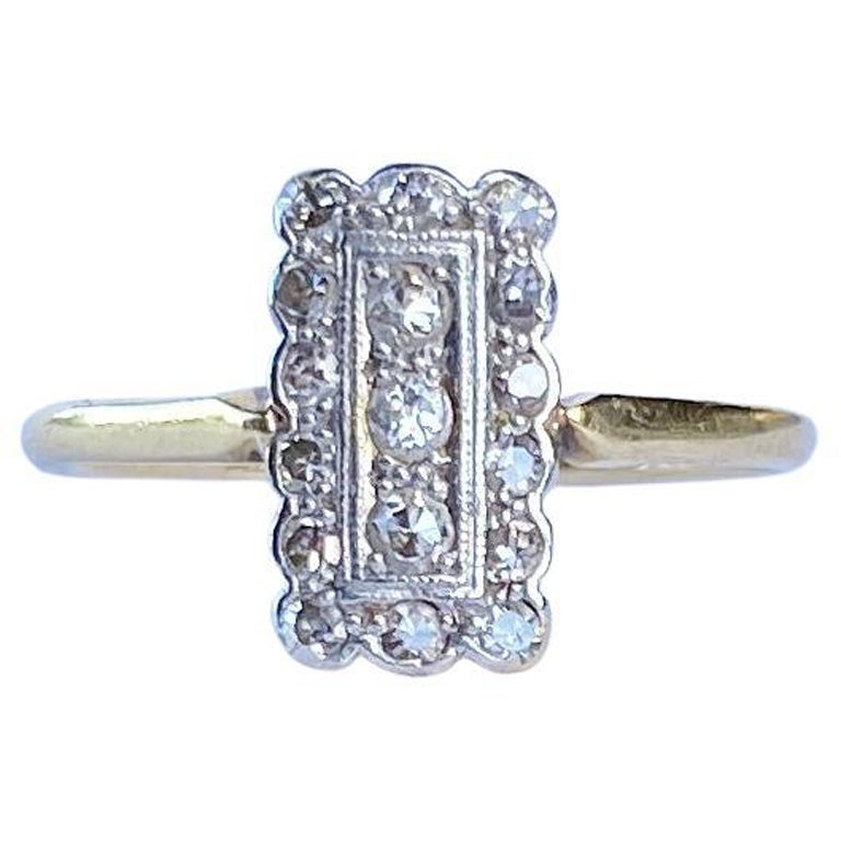 Bague à panneau Art déco en platine et or 18 carats avec diamants en vente