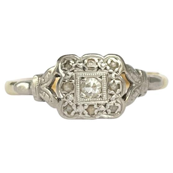 Art Deco Diamond, 18 Carat Gold and Platinum Panel Ring For Sale at 1stDibs
