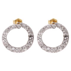 Pendientes de aro Art Déco de diamantes en platino y oro amarillo de 18 quilates