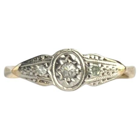 Art Deco Diamond Platinum and 9 Carat Gold Panel Ring