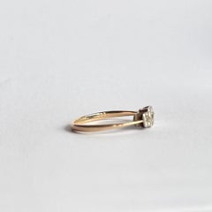 Art Deco Diamond Platinum and 9 Carat Gold Panel Three Stone Ring