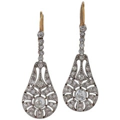 Art Deco Diamond Platinum and Gold Ear Pendants