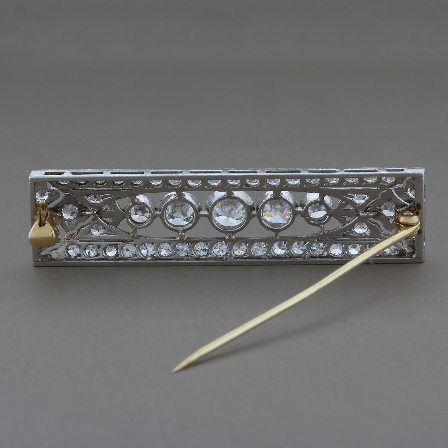 Art Deco Style Diamond Platinum Bar Pin Brooch In New Condition For Sale In Beverly Hills, CA