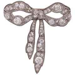 Art Deco Diamond Platinum Bow Pin Brooch Antique Old European Cut Diamonds
