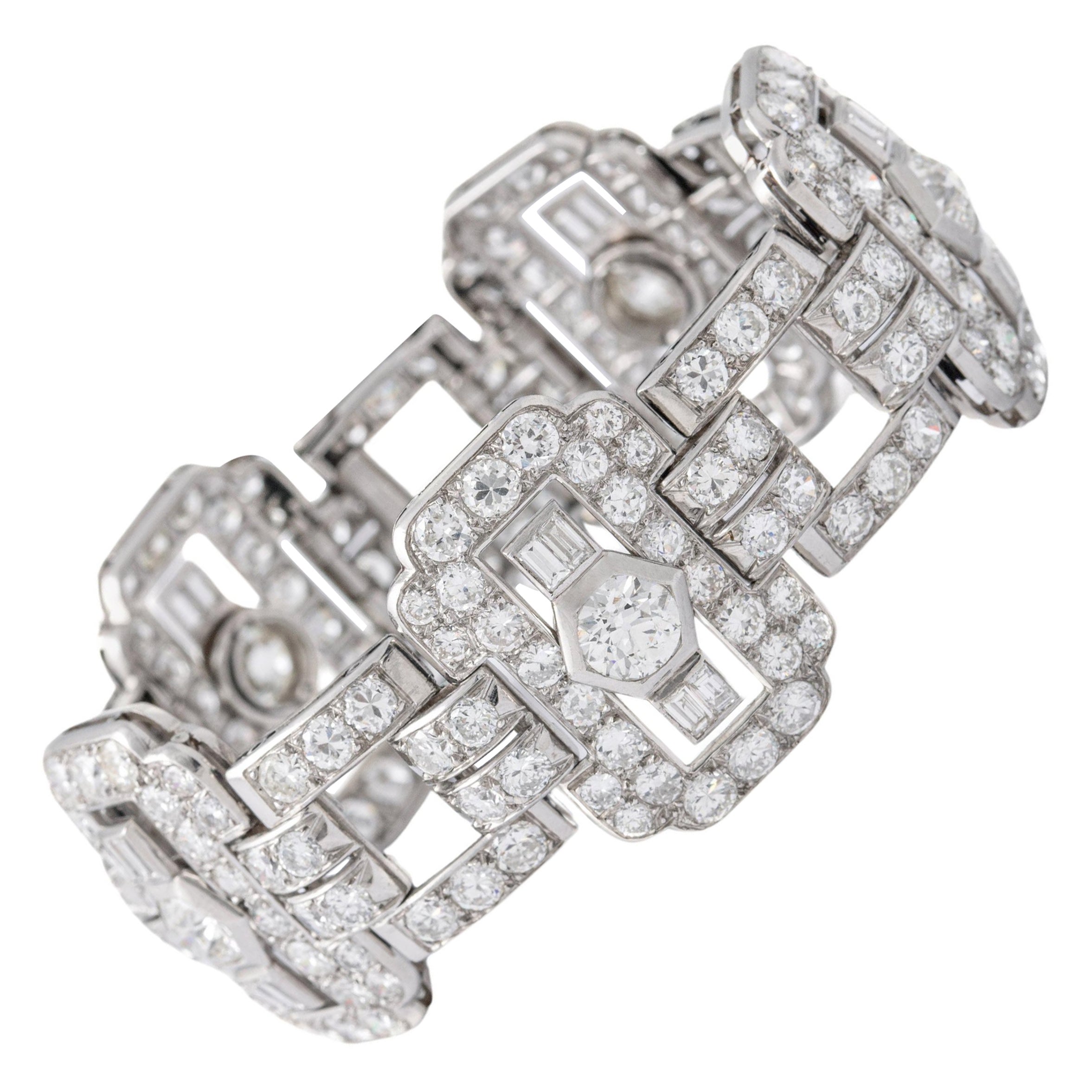 Bracciale Art Deco in platino con diamanti 1930S in vendita
