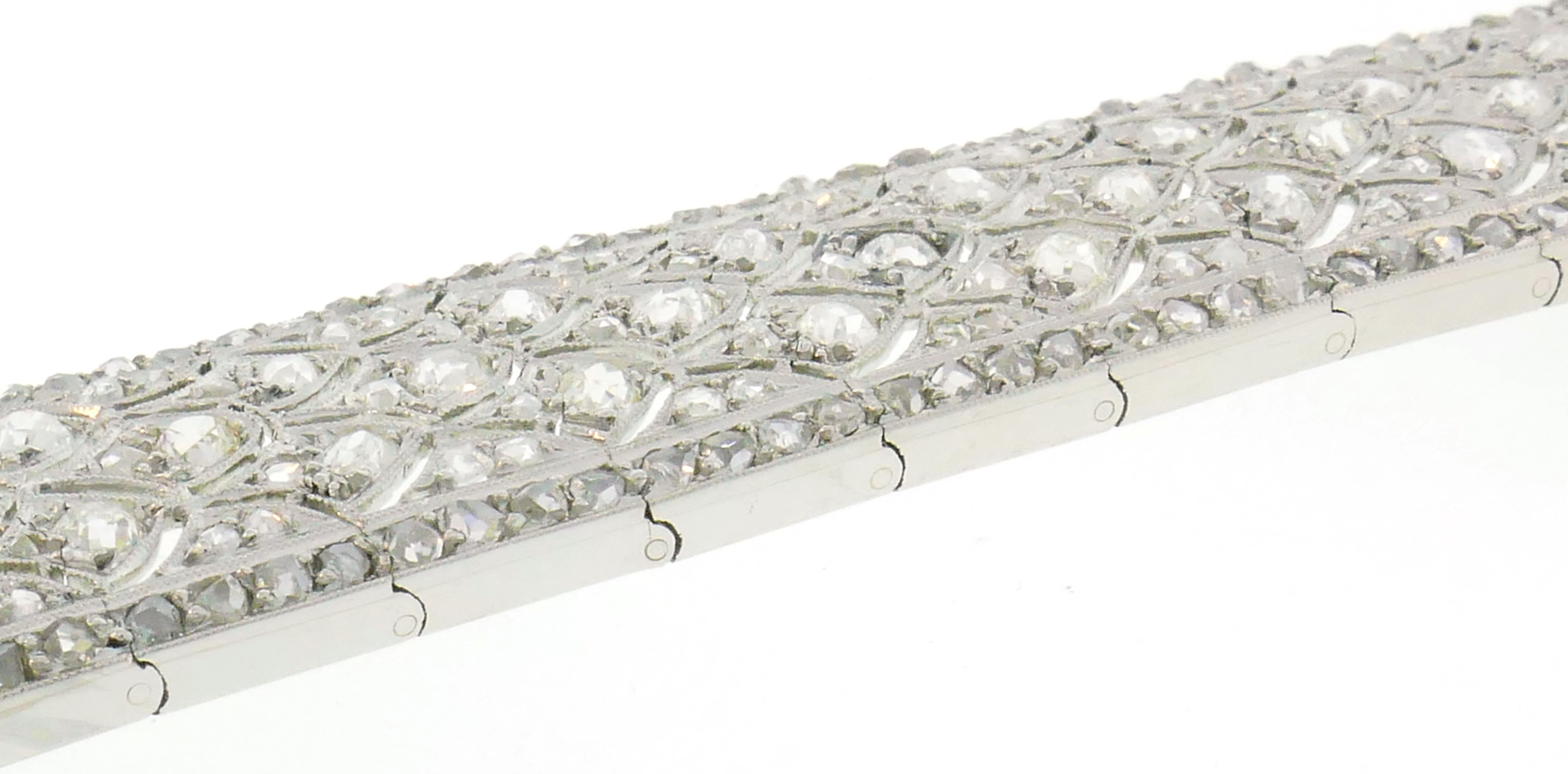 Old Mine Cut Art Deco Diamond Platinum Bracelet Choker Necklace Stamped CT French For Sale