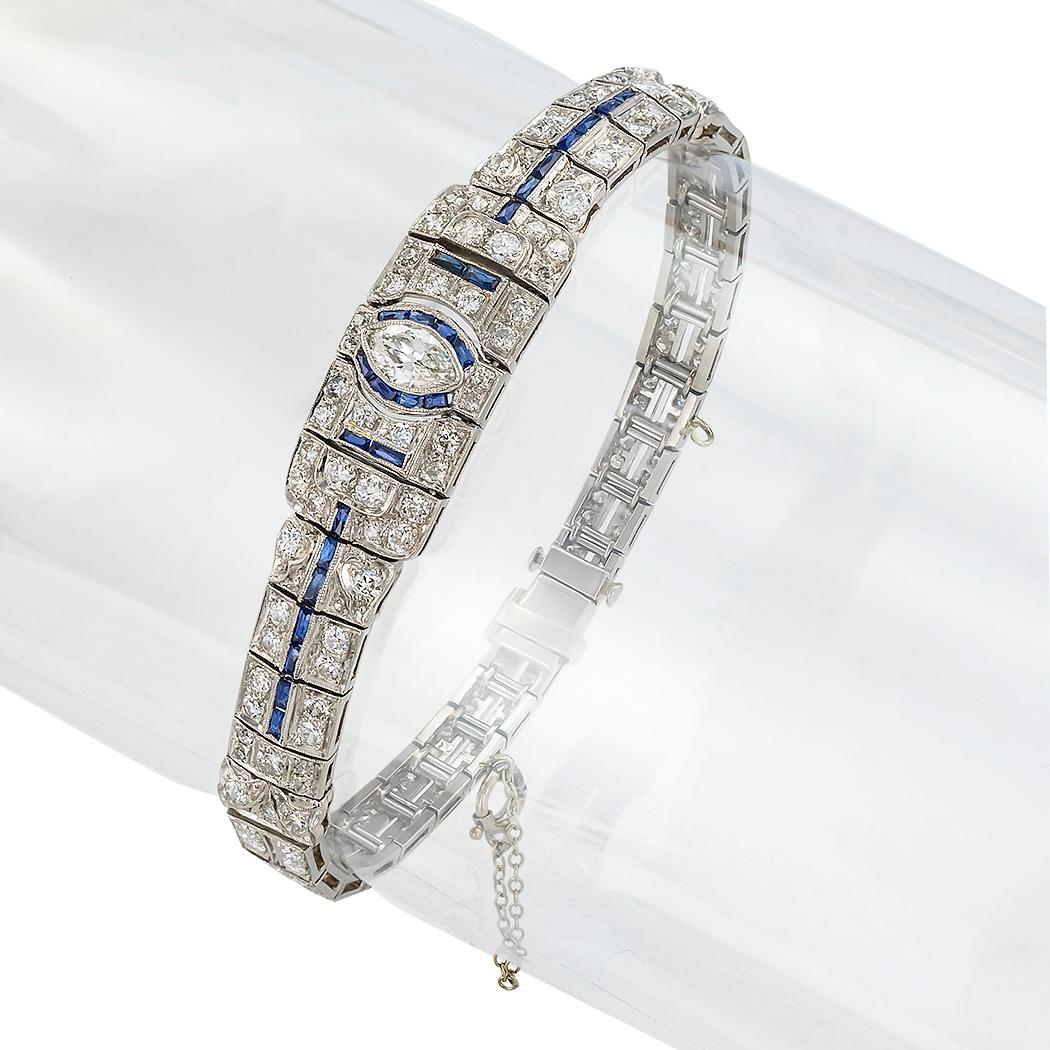 Art Deco diamond and platinum flexible bracelet circa 1930.

A simple and concise description is itemized below for your information.  Contact us right away if you have additional questions.

We are here to connect you with beautiful and affordable