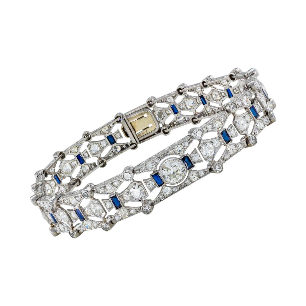 Round Cut Art Deco Diamond Platinum Bracelet