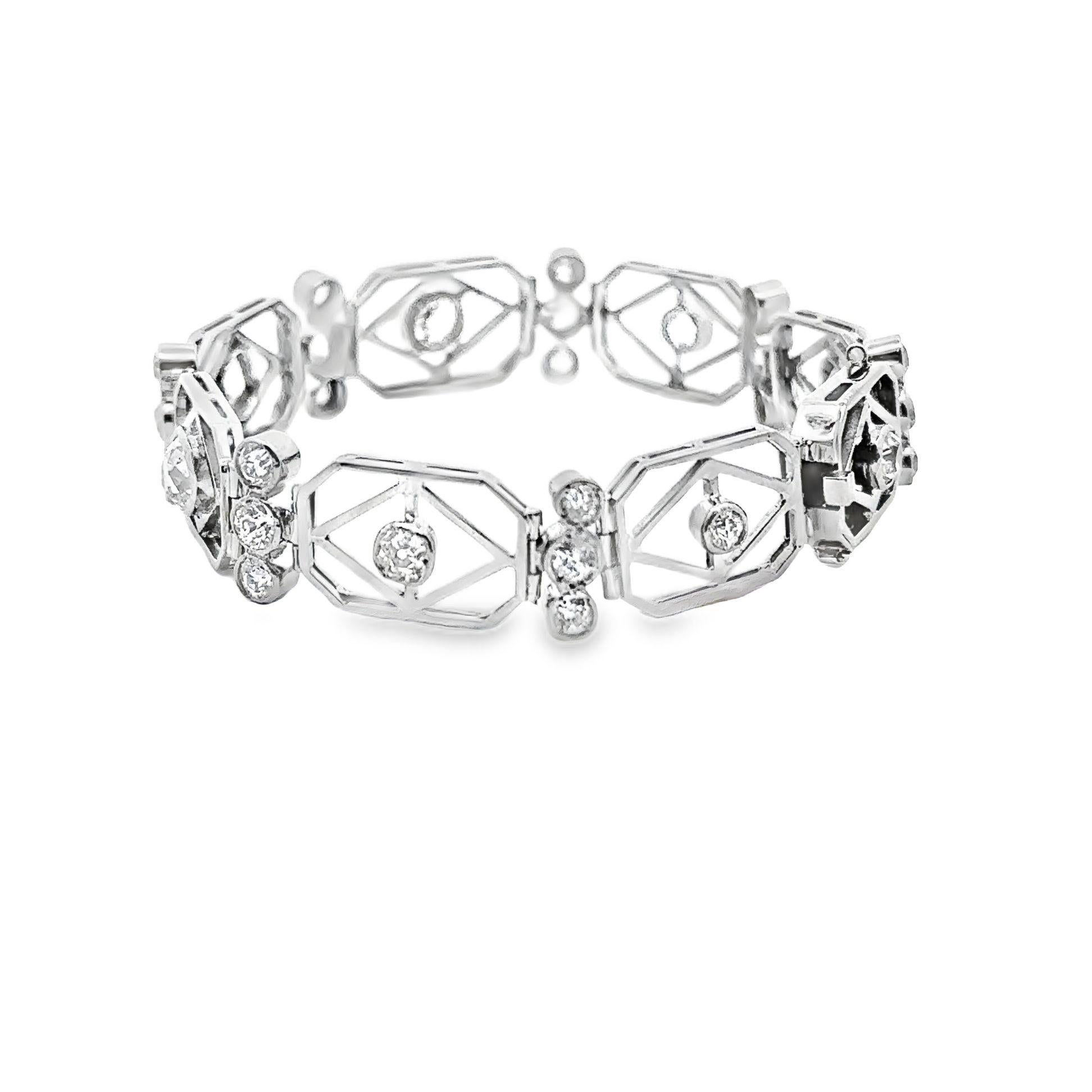 Pulsera Art Déco Diamante Platino Art Decó en venta