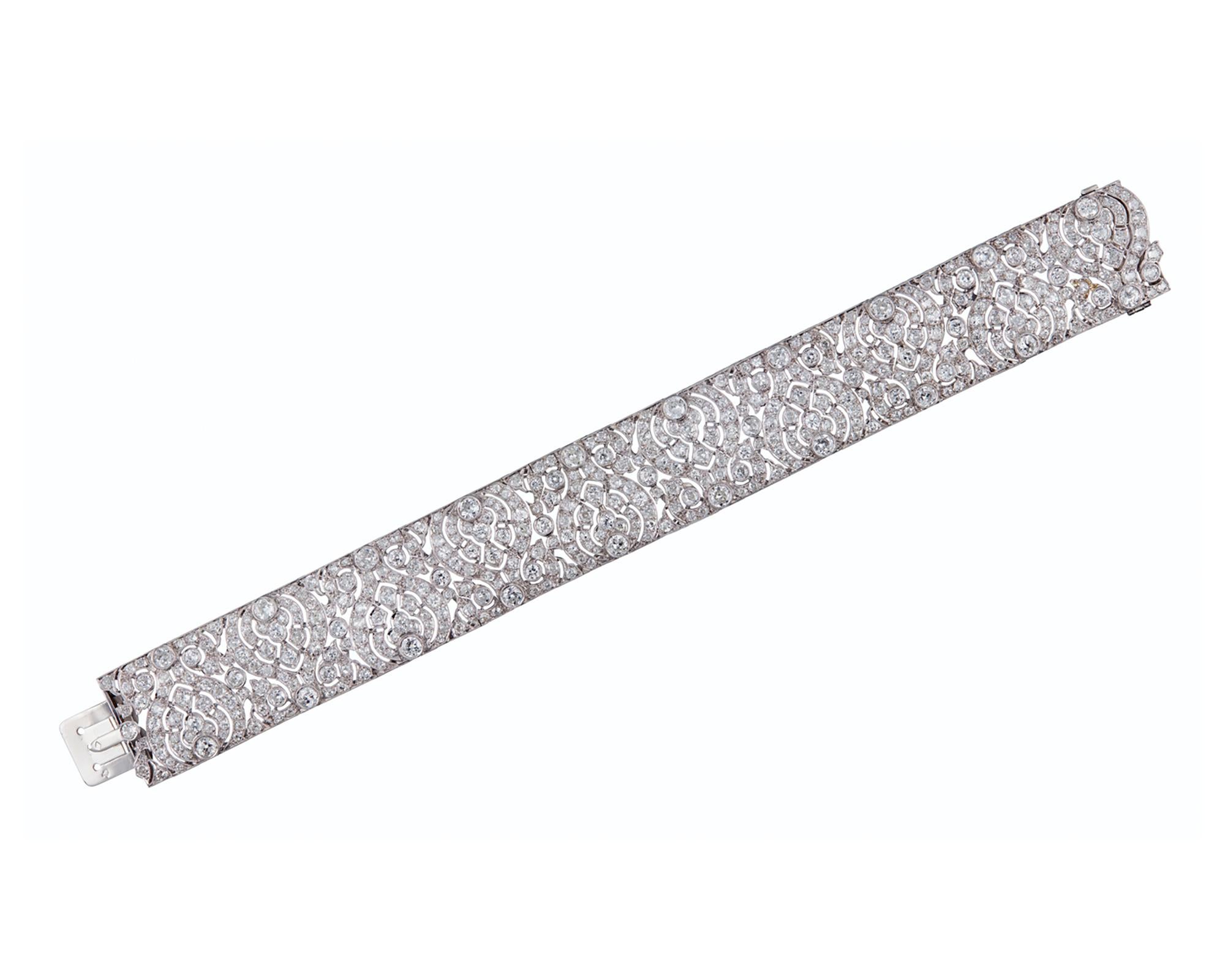 Round Cut Art Deco Diamond Platinum Bracelet For Sale