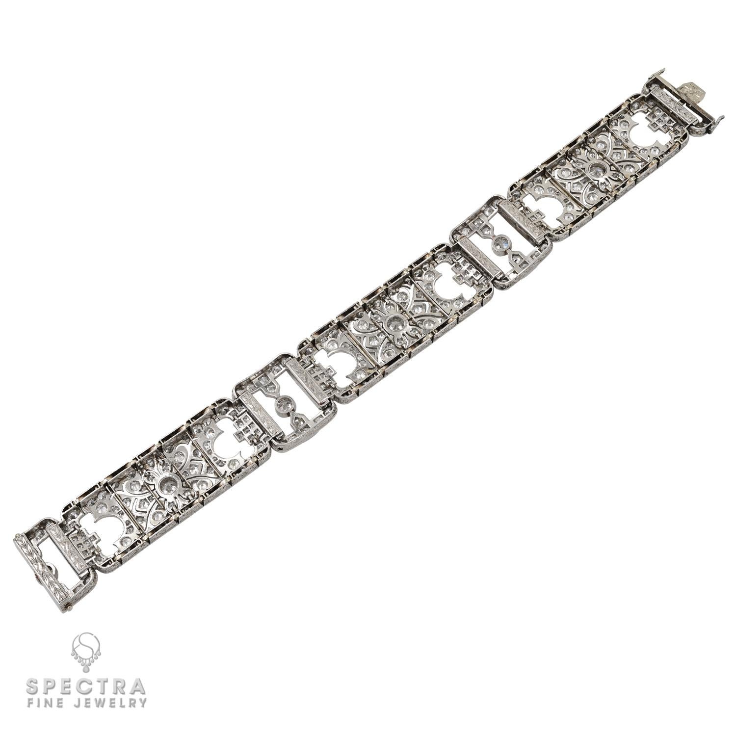 Pulsera Art Déco Diamante Platino Corte redondo en venta