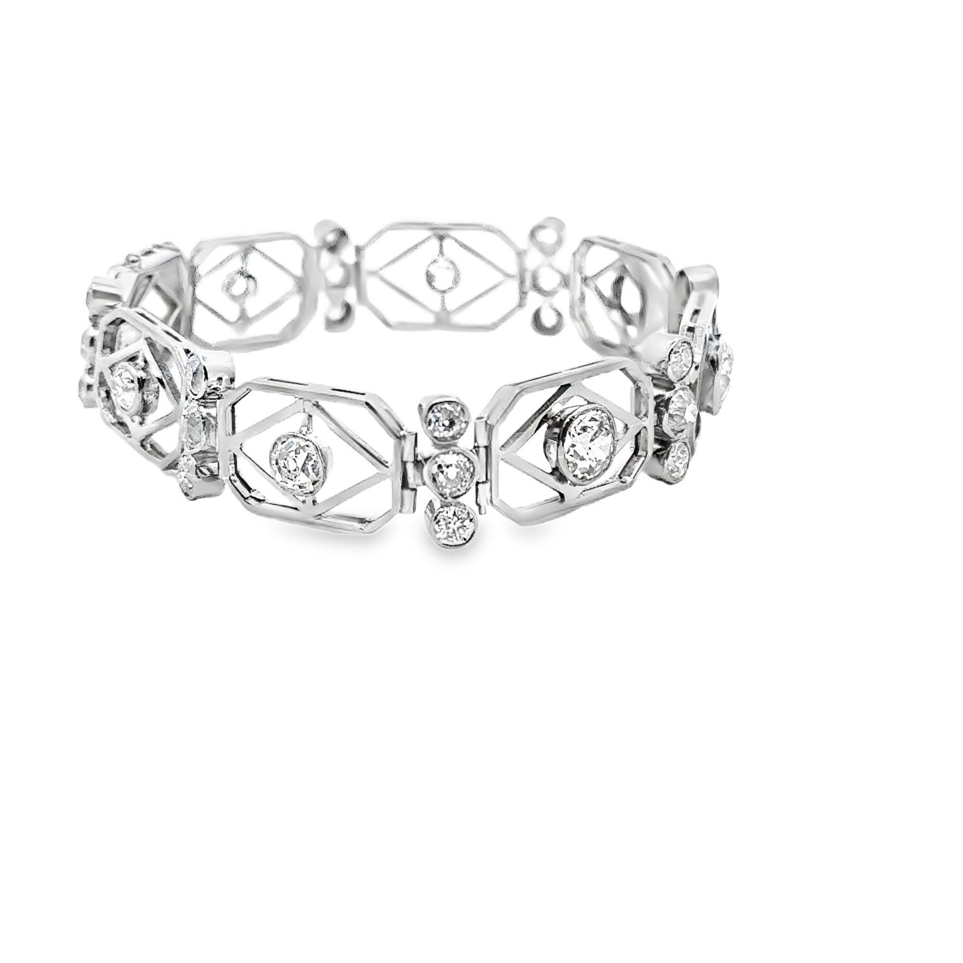 Pulsera Art Déco Diamante Platino Corte mixto en venta