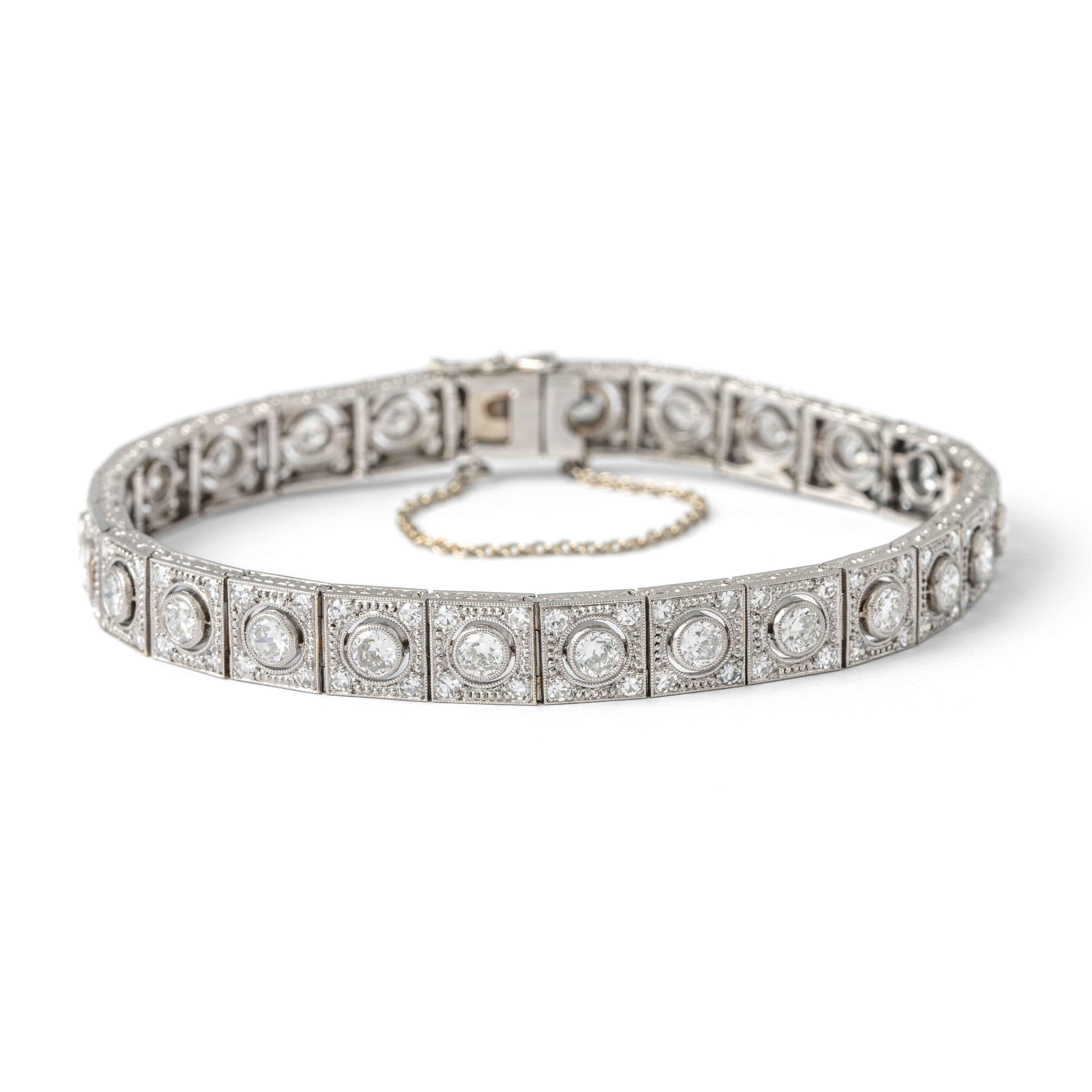 Art Deco Diamant-Platin-Armband (Alteuropäischer Brillantschliff) im Angebot