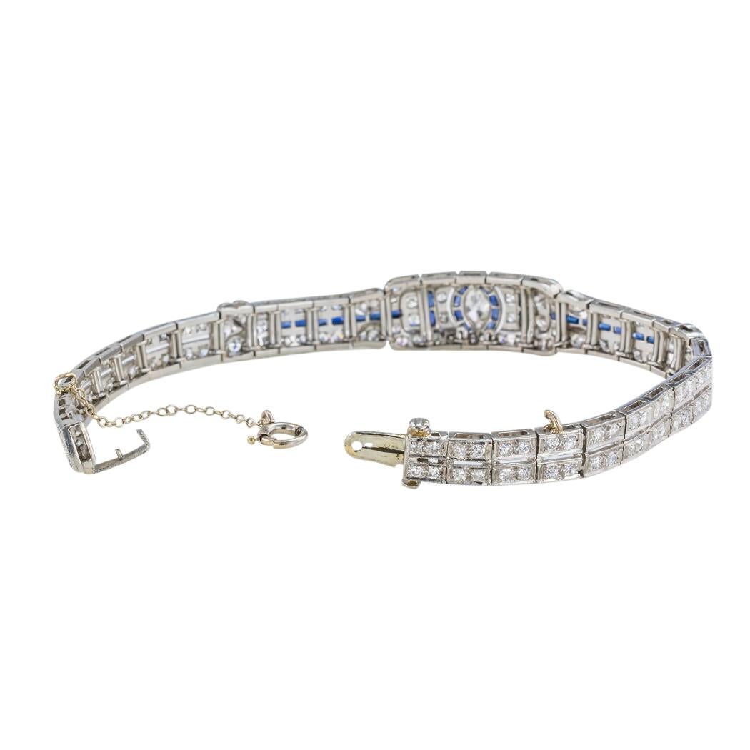 Women's Art Deco Diamond Sapphire Platinum Bracelet