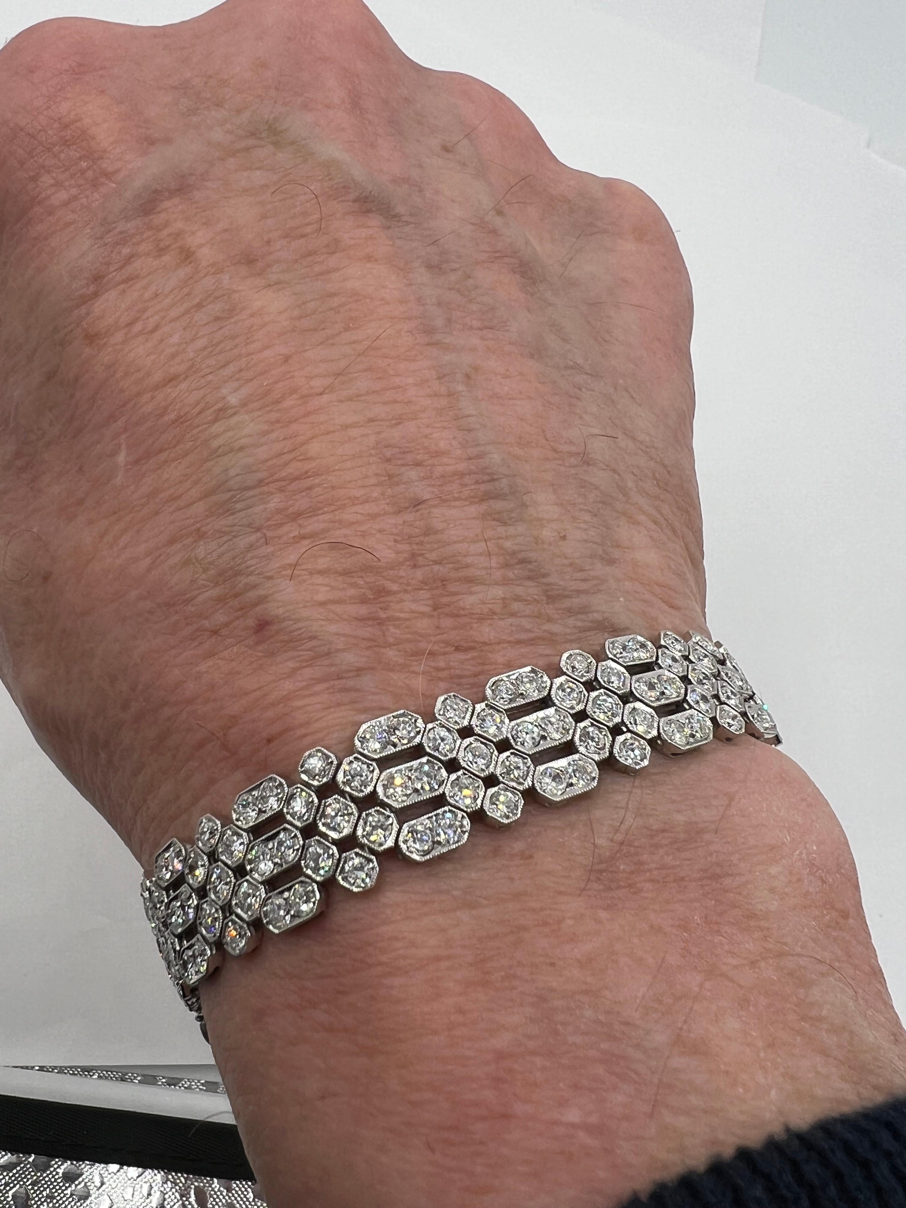 Women's or Men's Art Deco Diamond Platinum Bracelet  For Sale