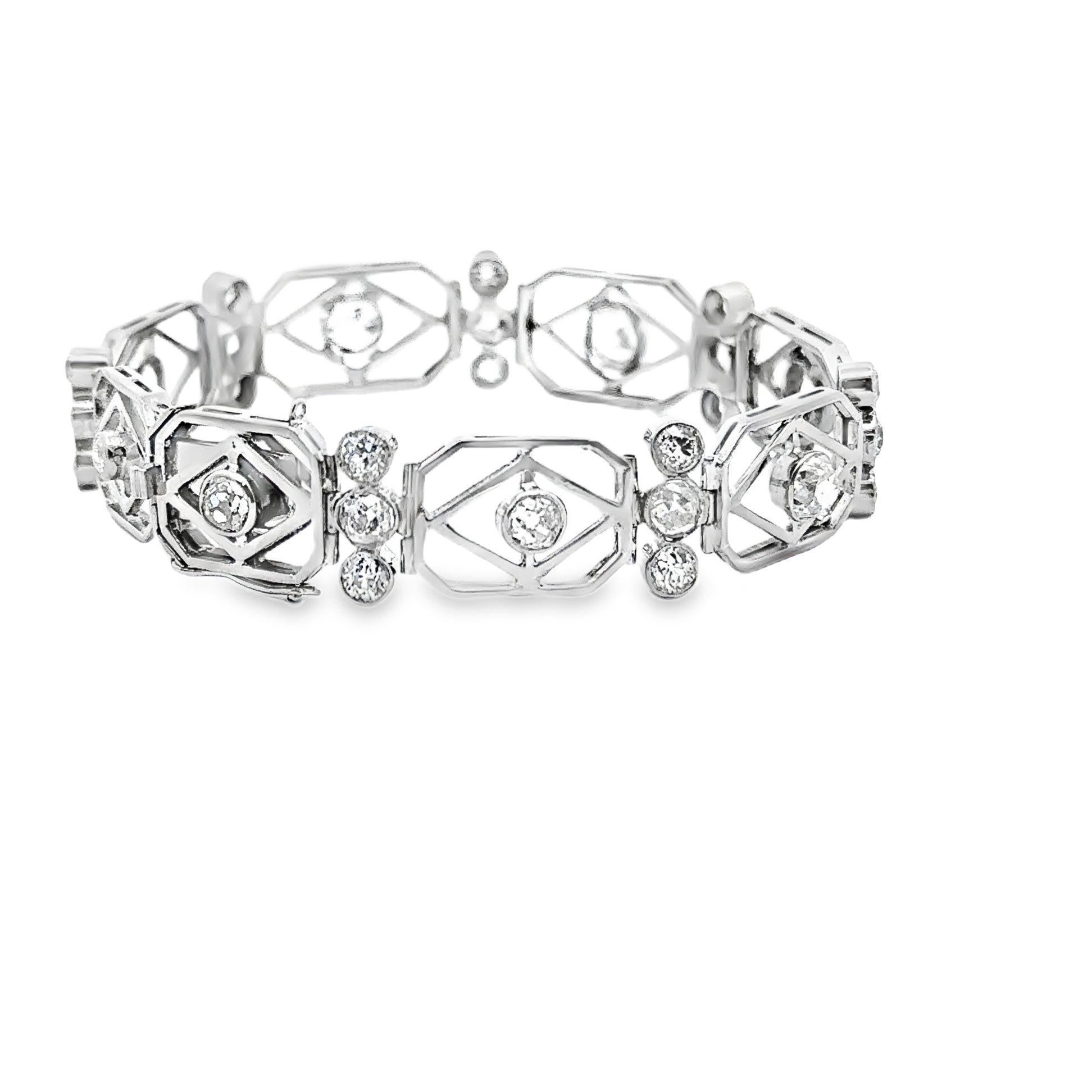 Pulsera Art Déco Diamante Platino en Excelente estado para la venta en Beverly Hills, CA