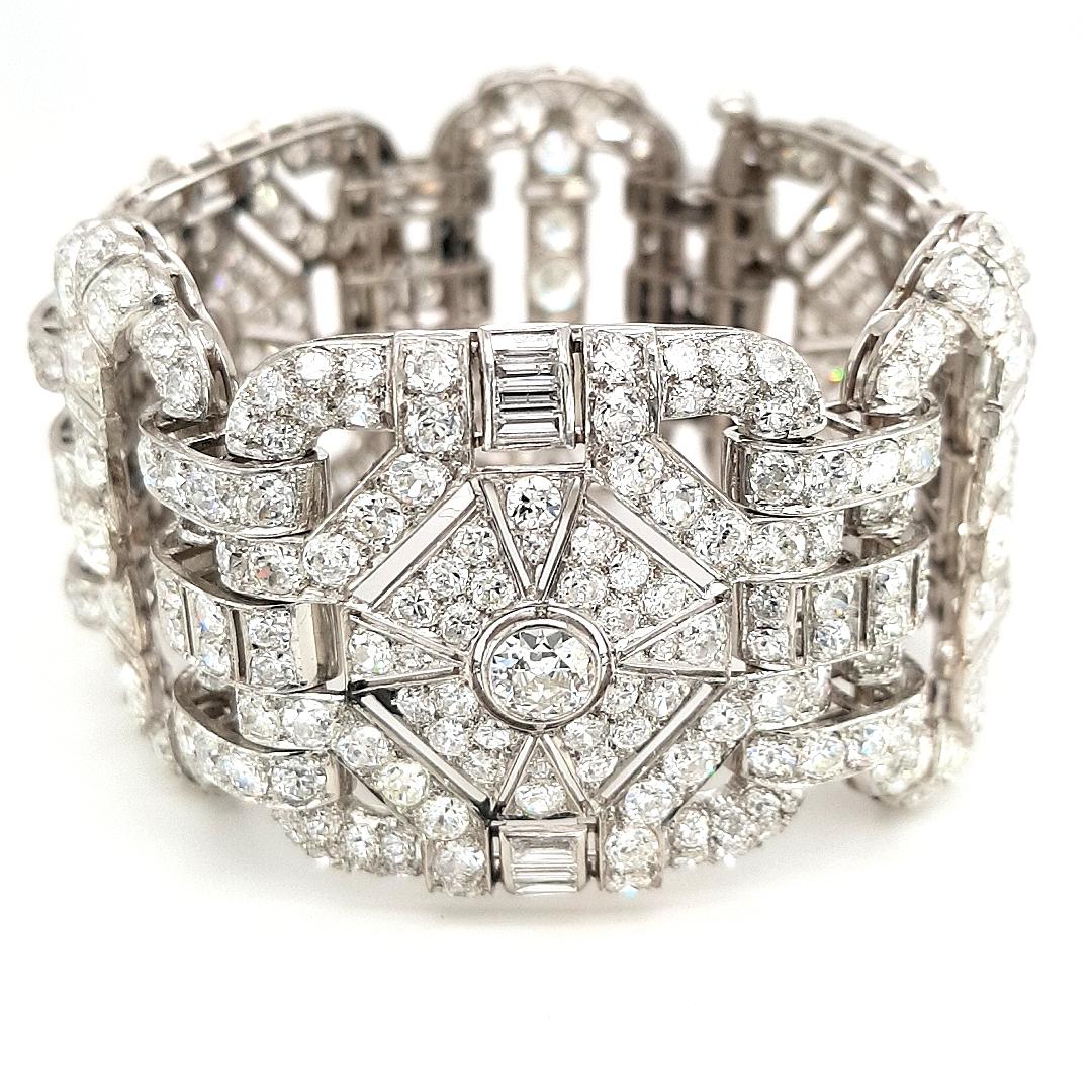 Women's or Men's Art Deco Diamond Platinum Bracelet, One of a Kind For Sale
