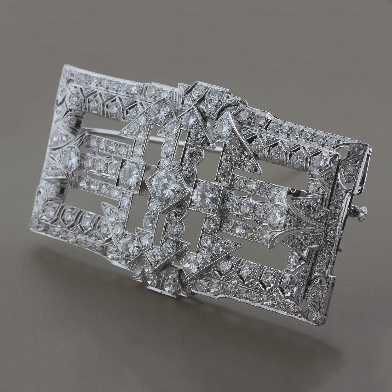 Single Cut Art Deco Style Diamond Platinum Brooch For Sale