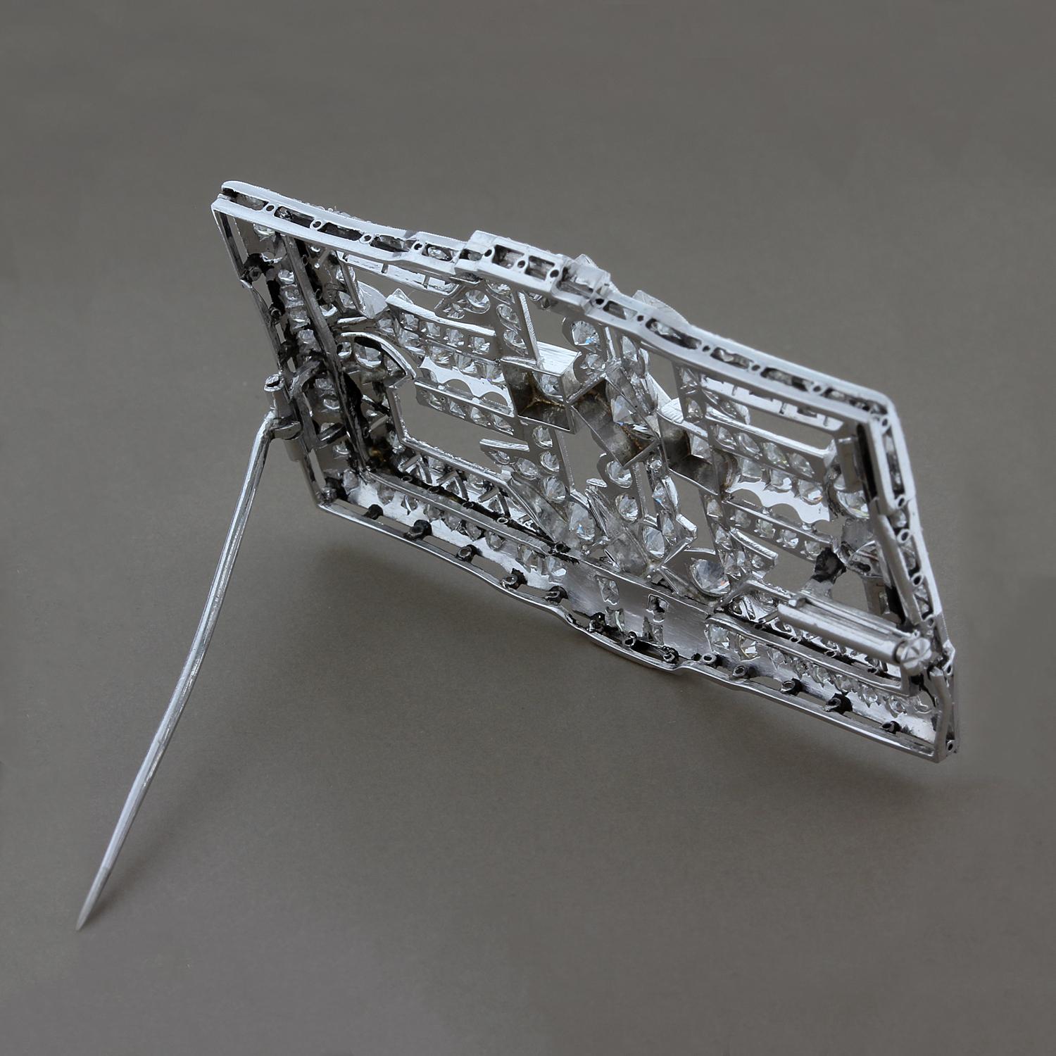 Art Deco Style Diamond Platinum Brooch In New Condition For Sale In Beverly Hills, CA