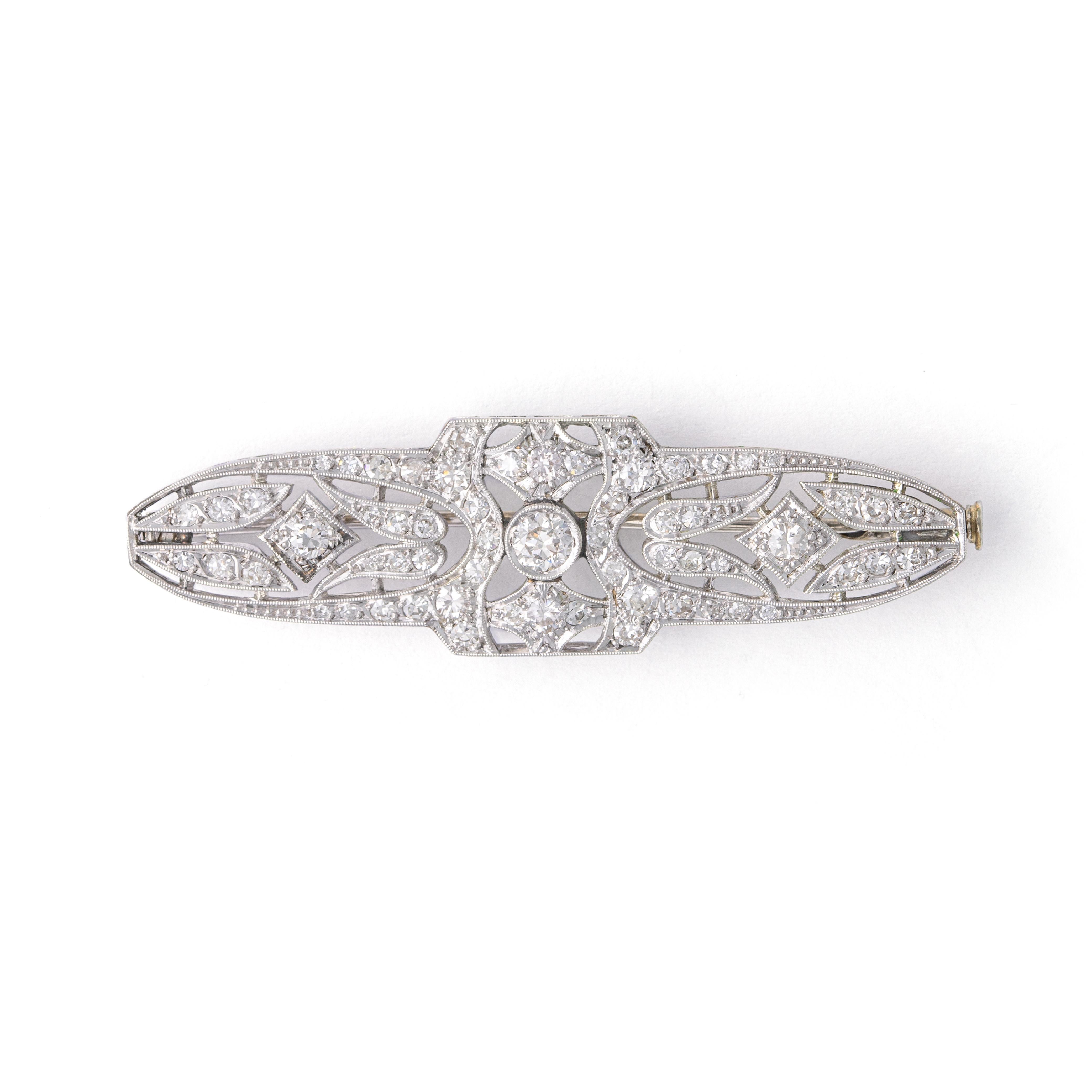 Women's or Men's Art Deco Diamond Platinum Brooch For Sale