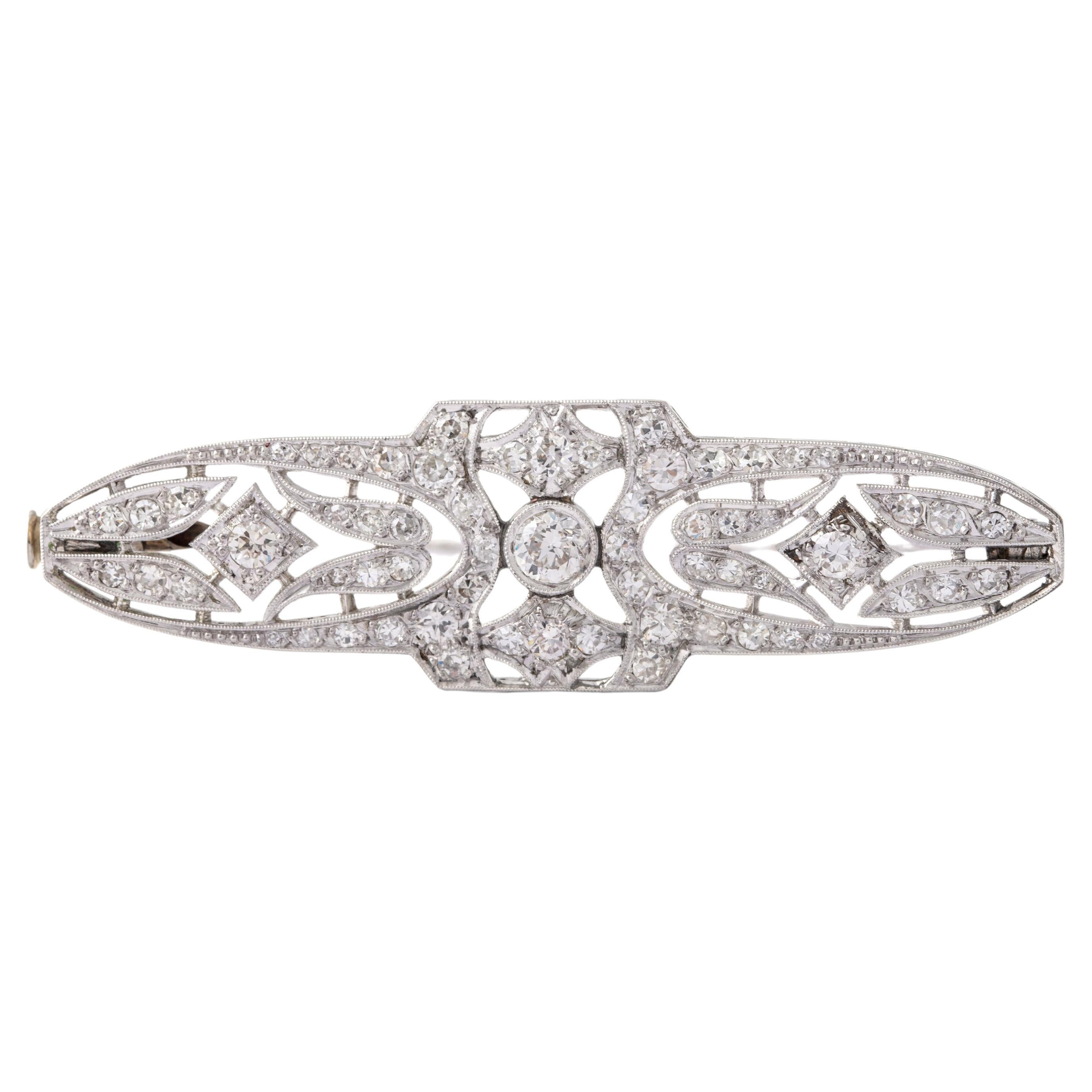 Art Deco Diamond Platinum Brooch For Sale