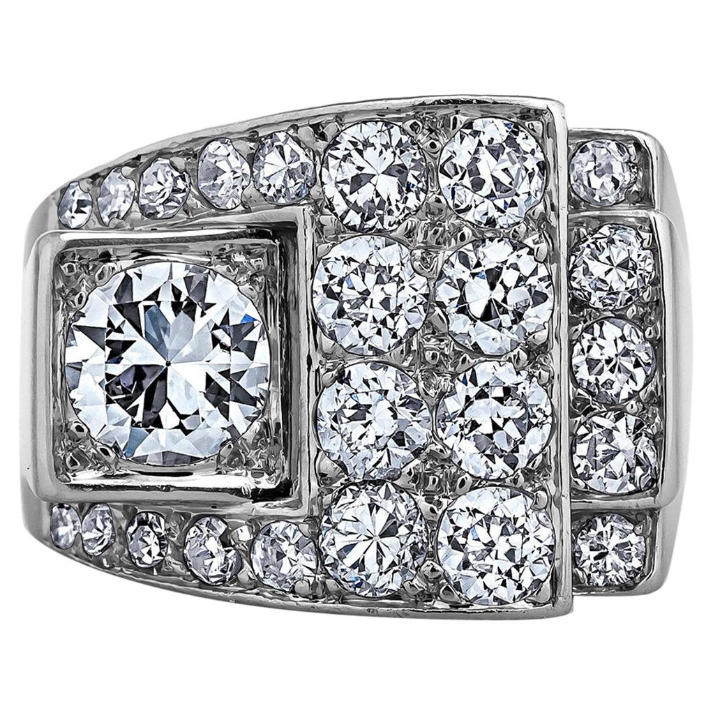 Art Deco Diamond Platinum Buckle Style Ring