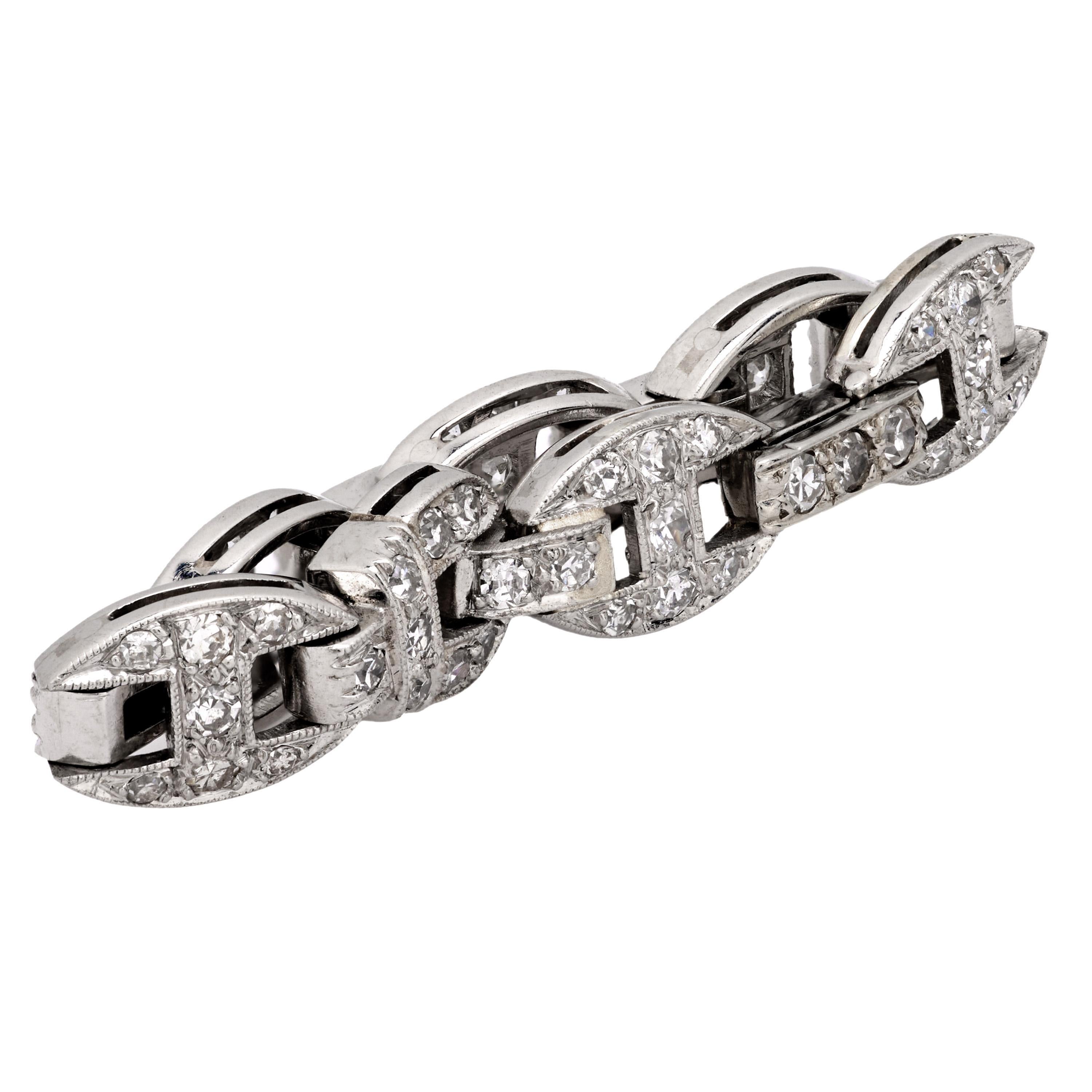 Art Deco diamond platinum chain link ring (Art déco) im Angebot
