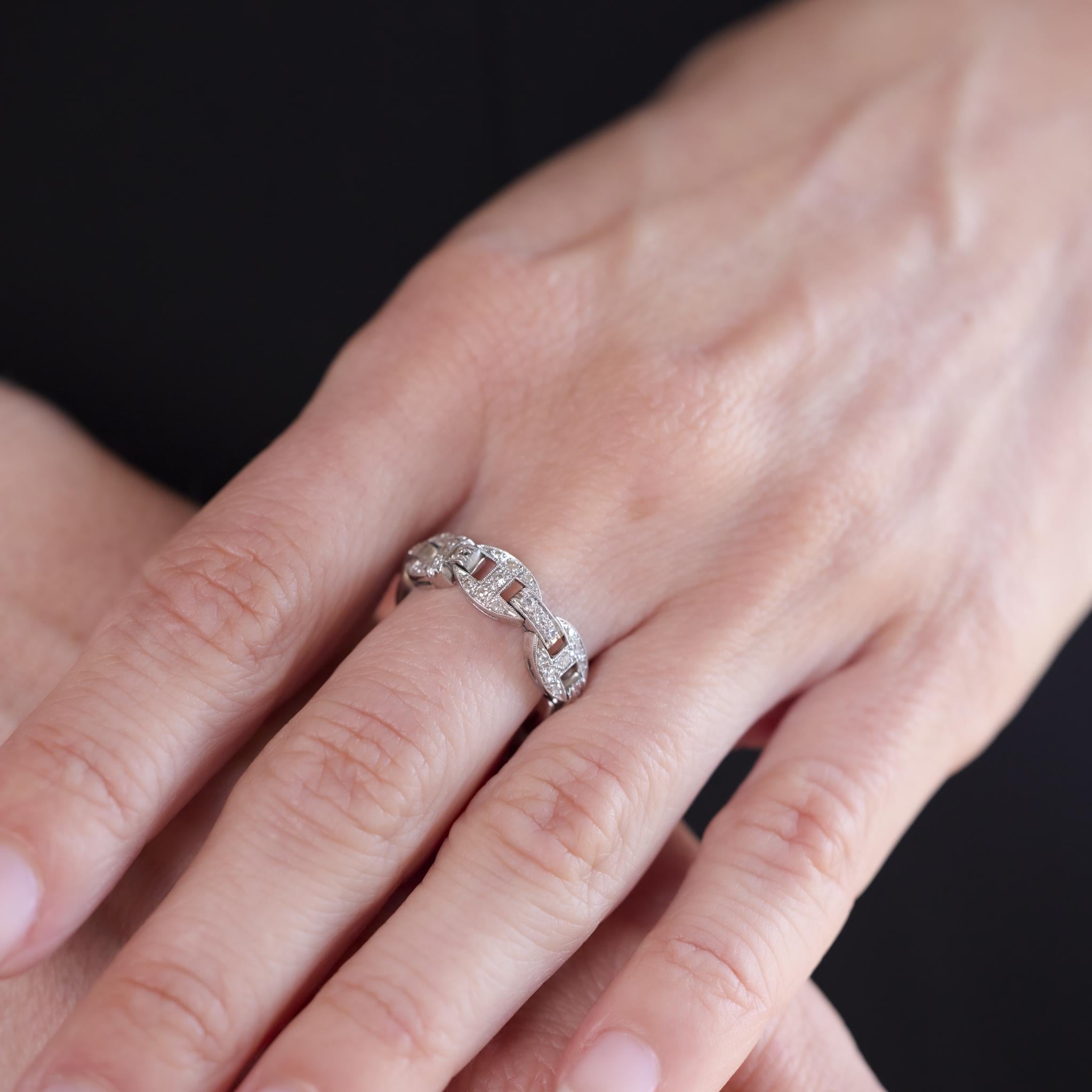 Art Deco diamond platinum chain link ring (Einfacher Schliff) im Angebot