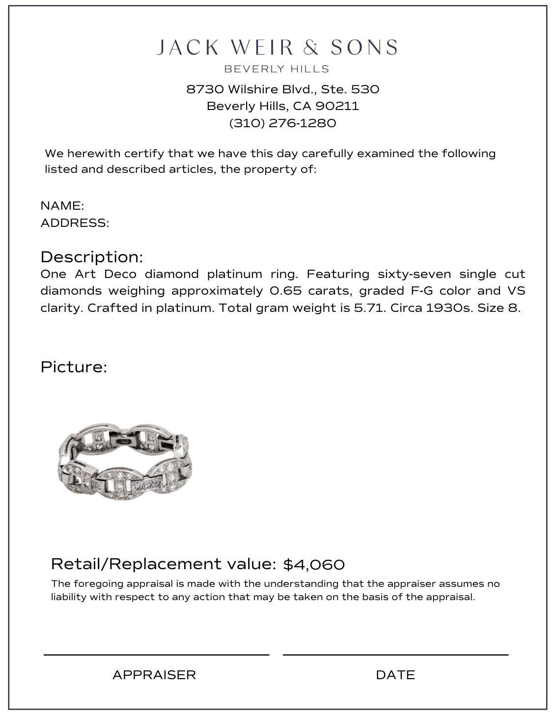 Art Deco diamond platinum chain link ring im Zustand „Gut“ im Angebot in Beverly Hills, CA