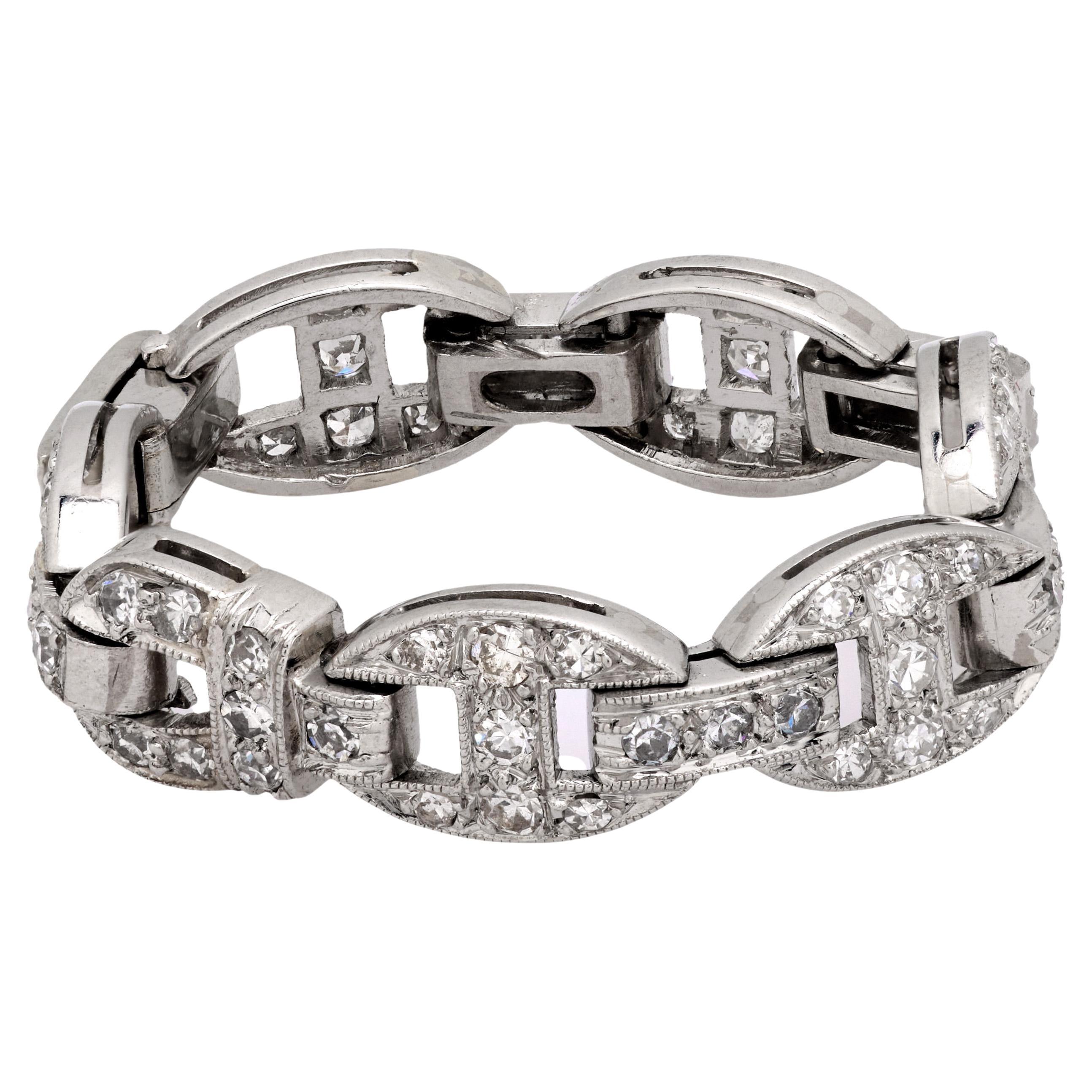 Art Deco diamond platinum chain link ring im Angebot