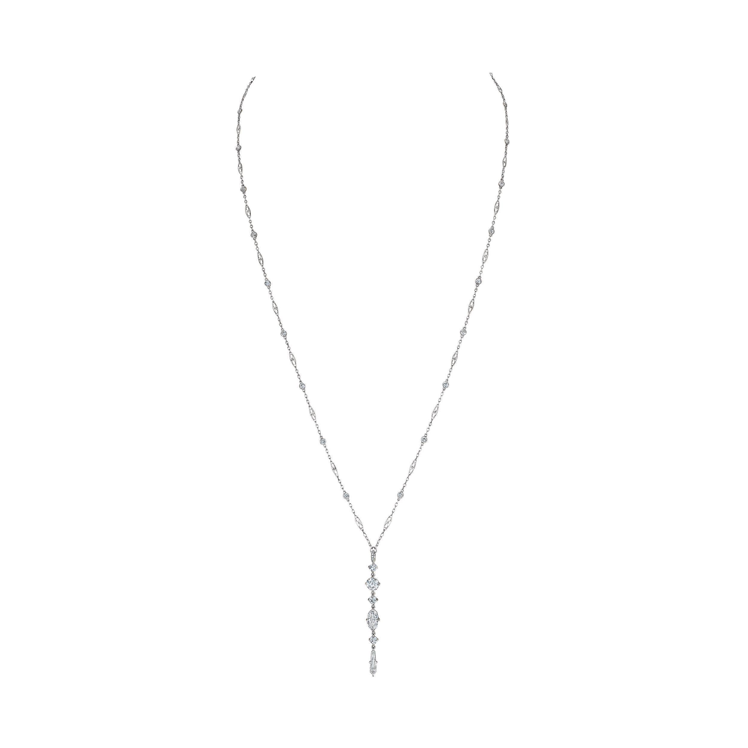 Modernista Collana Art Deco con diamante e catena di platino con diamante moderno in vendita