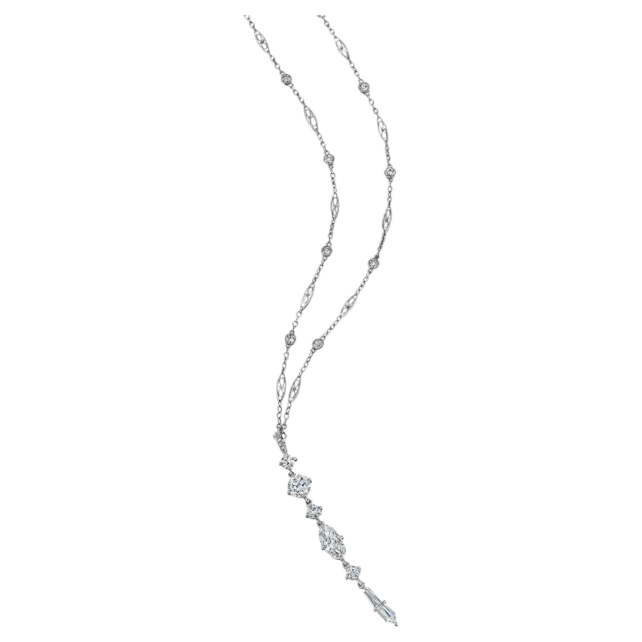 Collier goutte moderne Art déco en platine et diamants