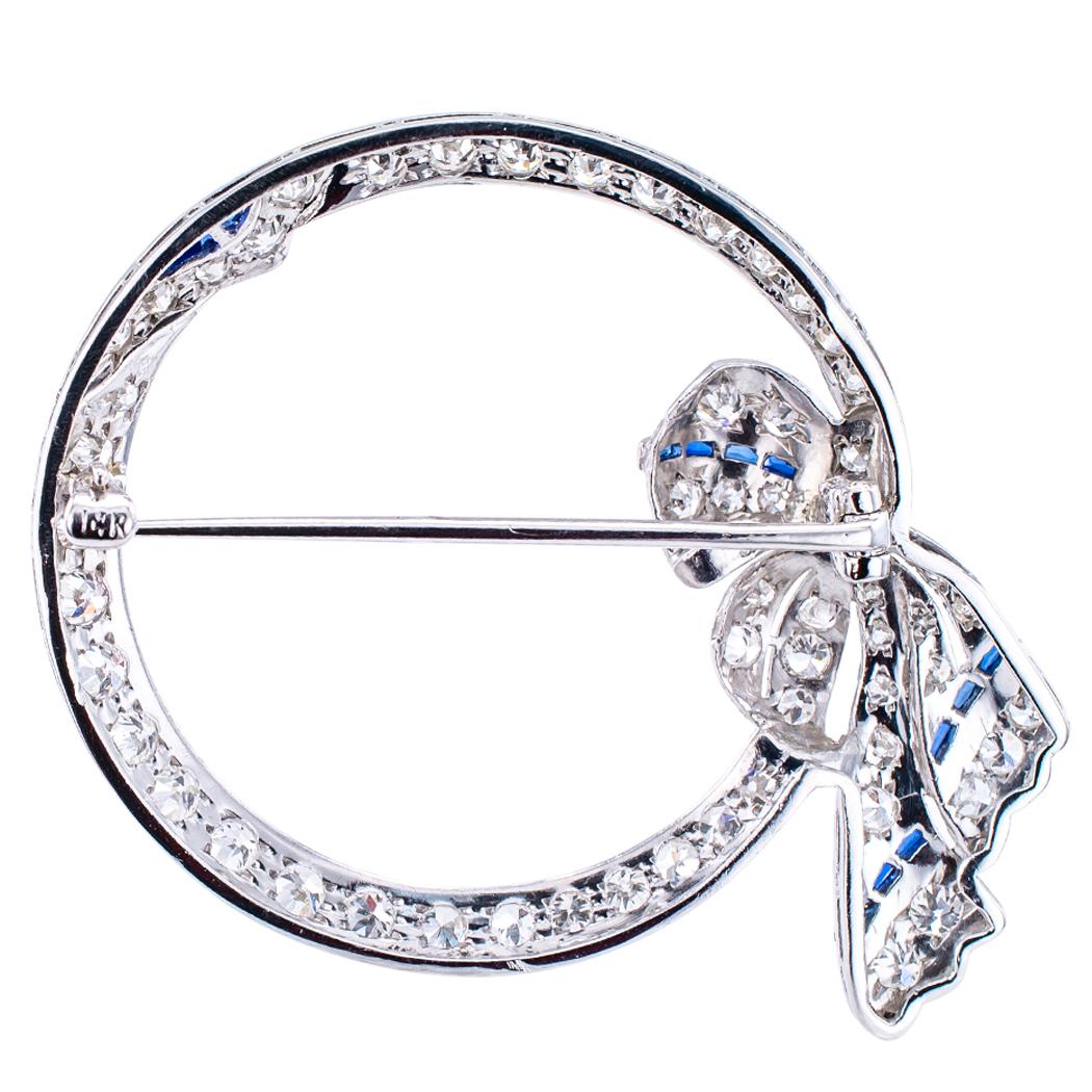 Art Deco Diamond Platinum Circle Brooch (Art déco)