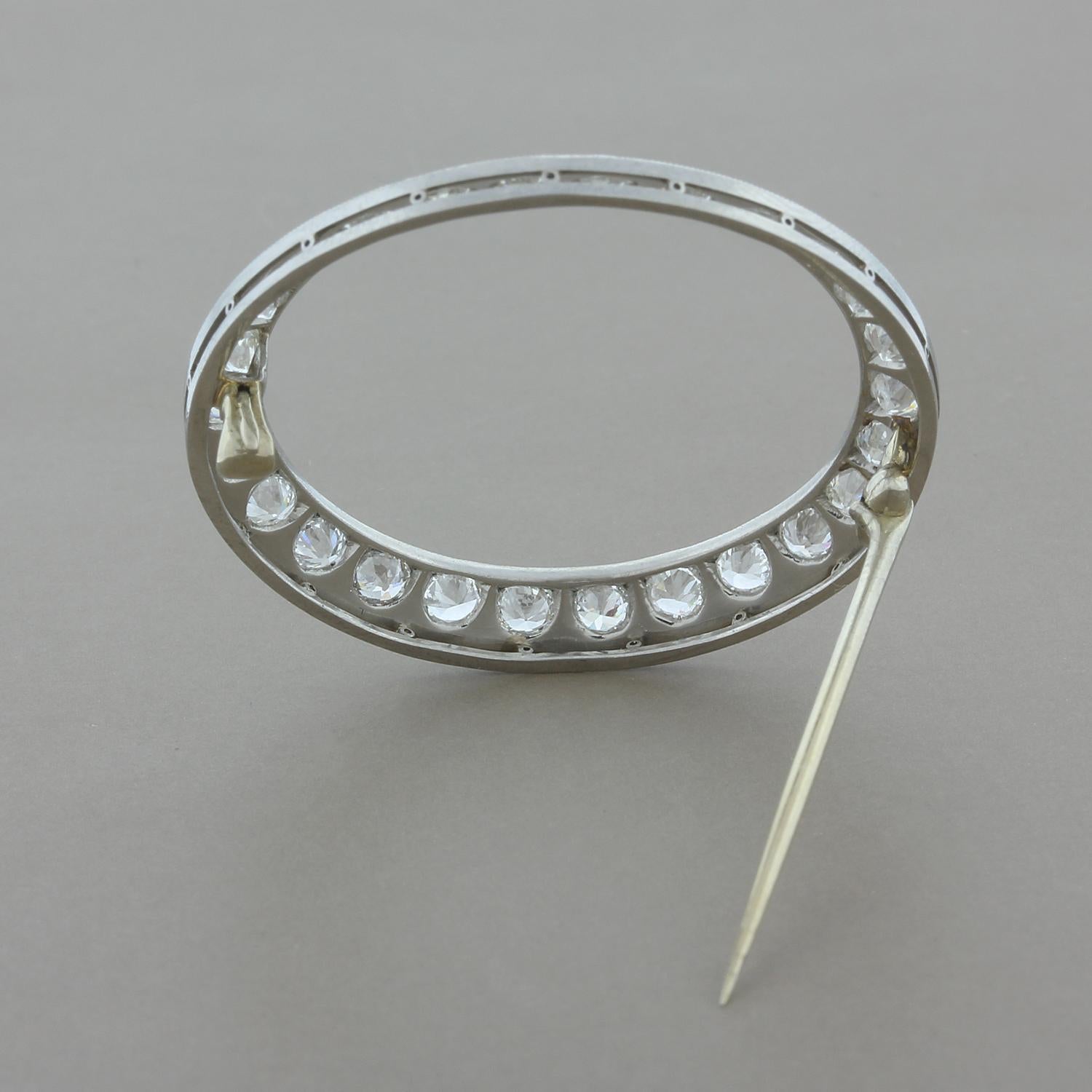 Art Deco Style Diamond Platinum Circle Pin Brooch In New Condition In Beverly Hills, CA