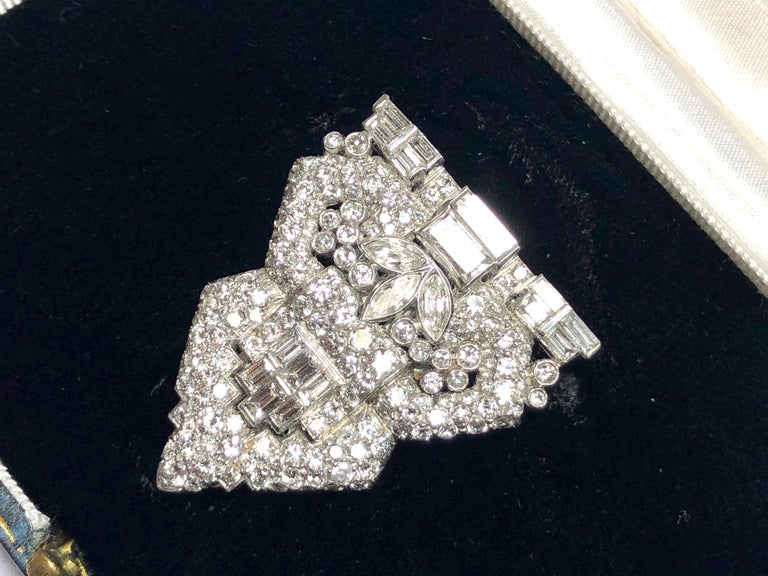 Art Deco Diamond and Platinum Clip Brooch, Circa 1935 at 1stDibs