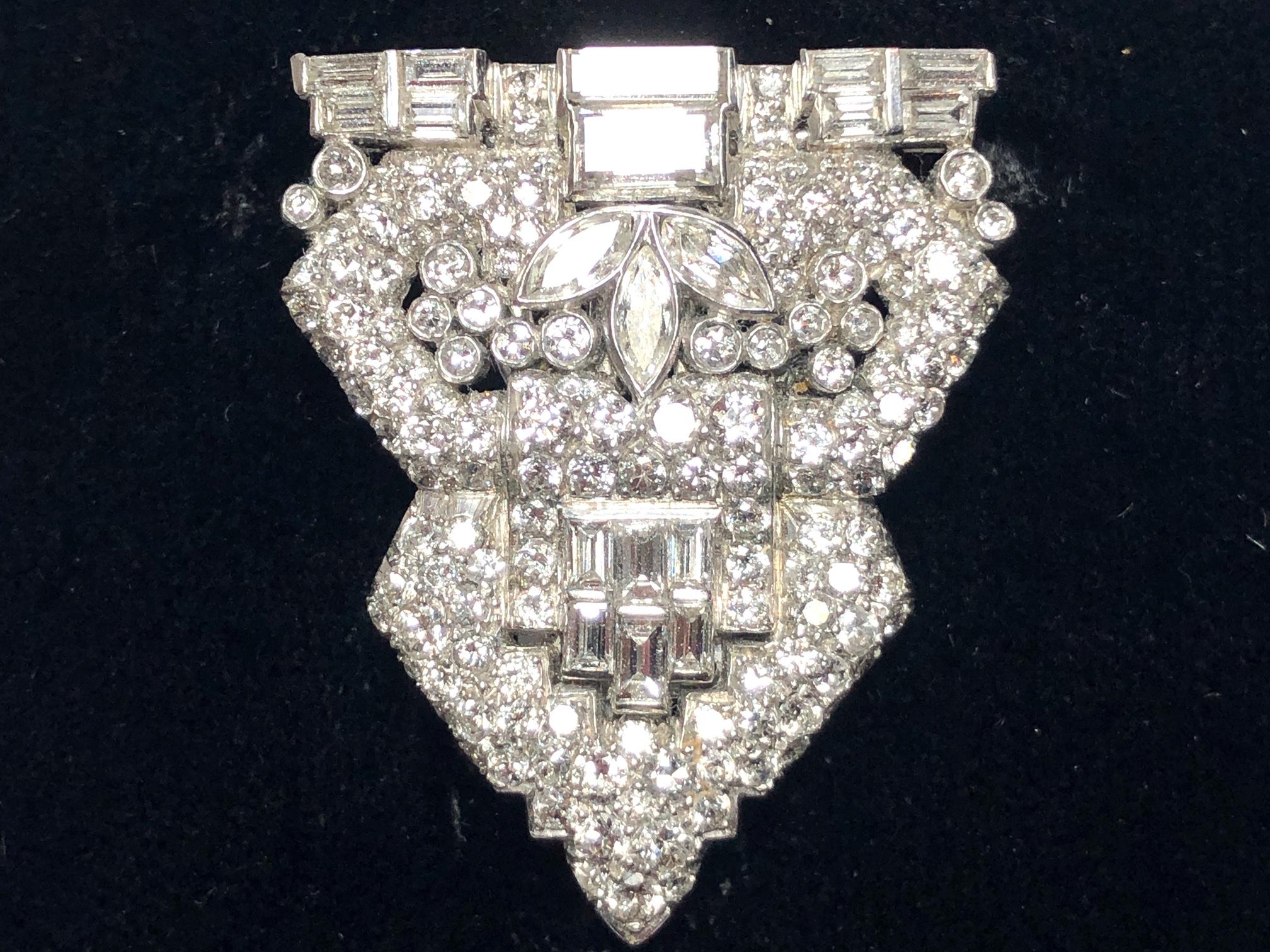 Brilliant Cut Art Deco Diamond and Platinum Clip Brooch, Circa 1935