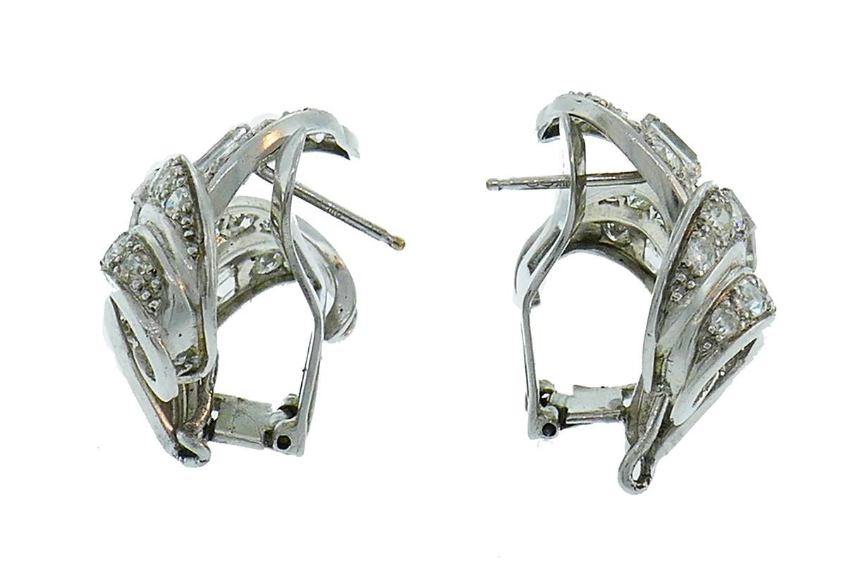 Mixed Cut Art Deco Diamond Platinum Earrings For Sale