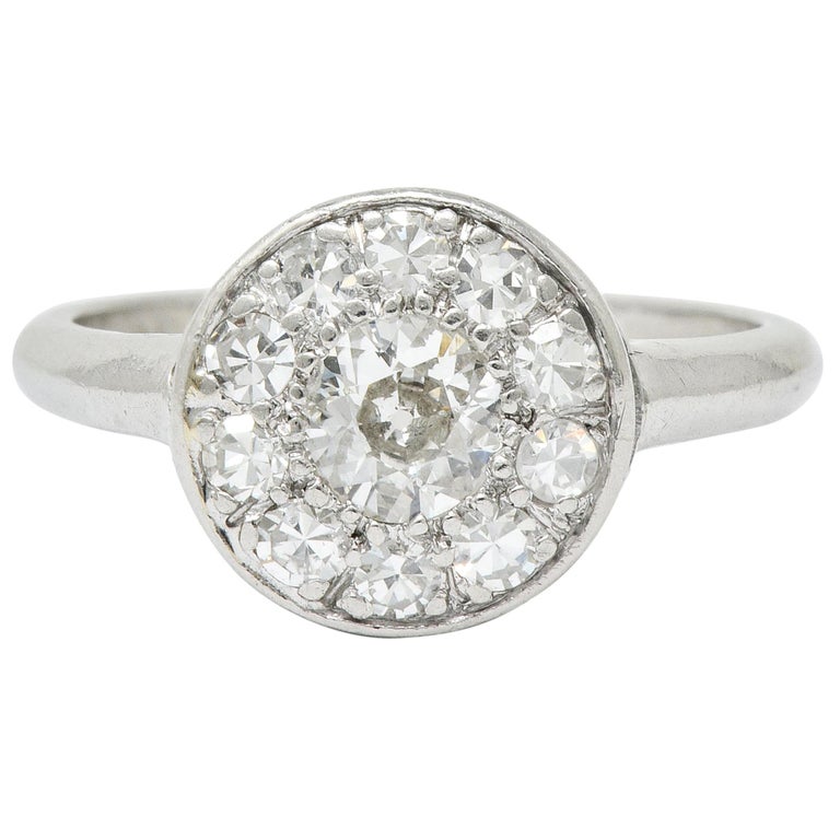Art Deco Diamond Platinum Cluster Ring, circa 1930 For Sale