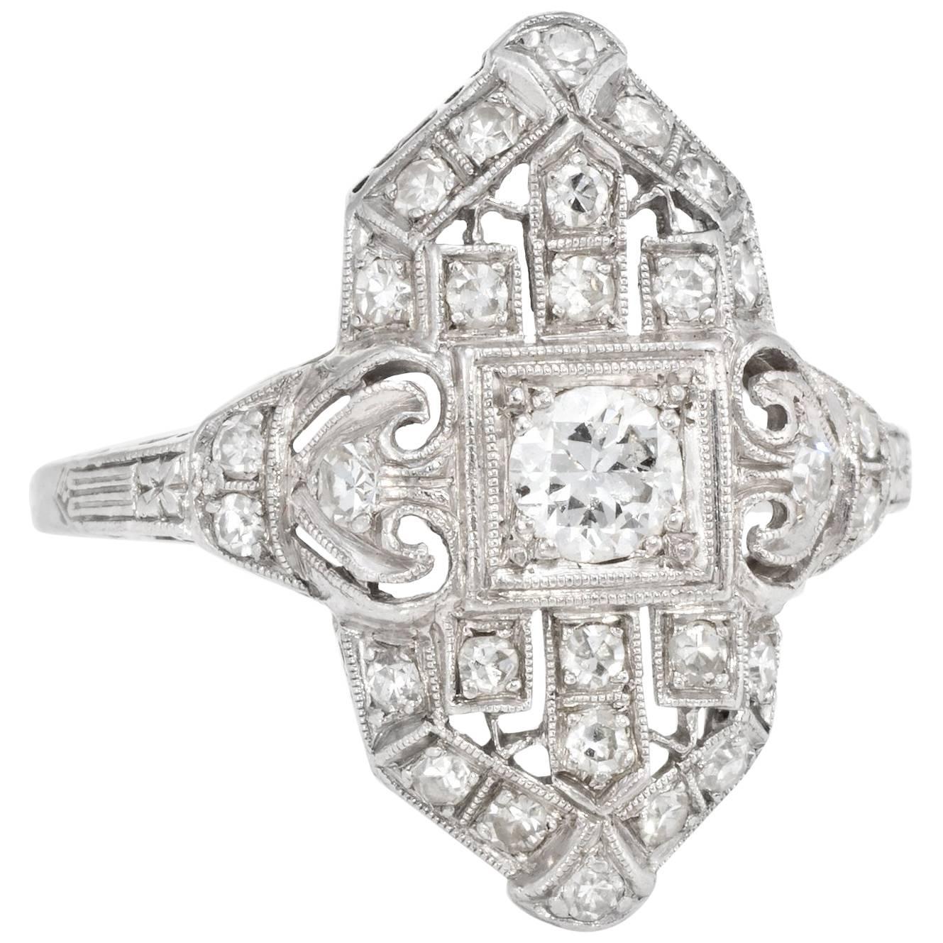 Art Deco Diamond Platinum Cocktail Ring