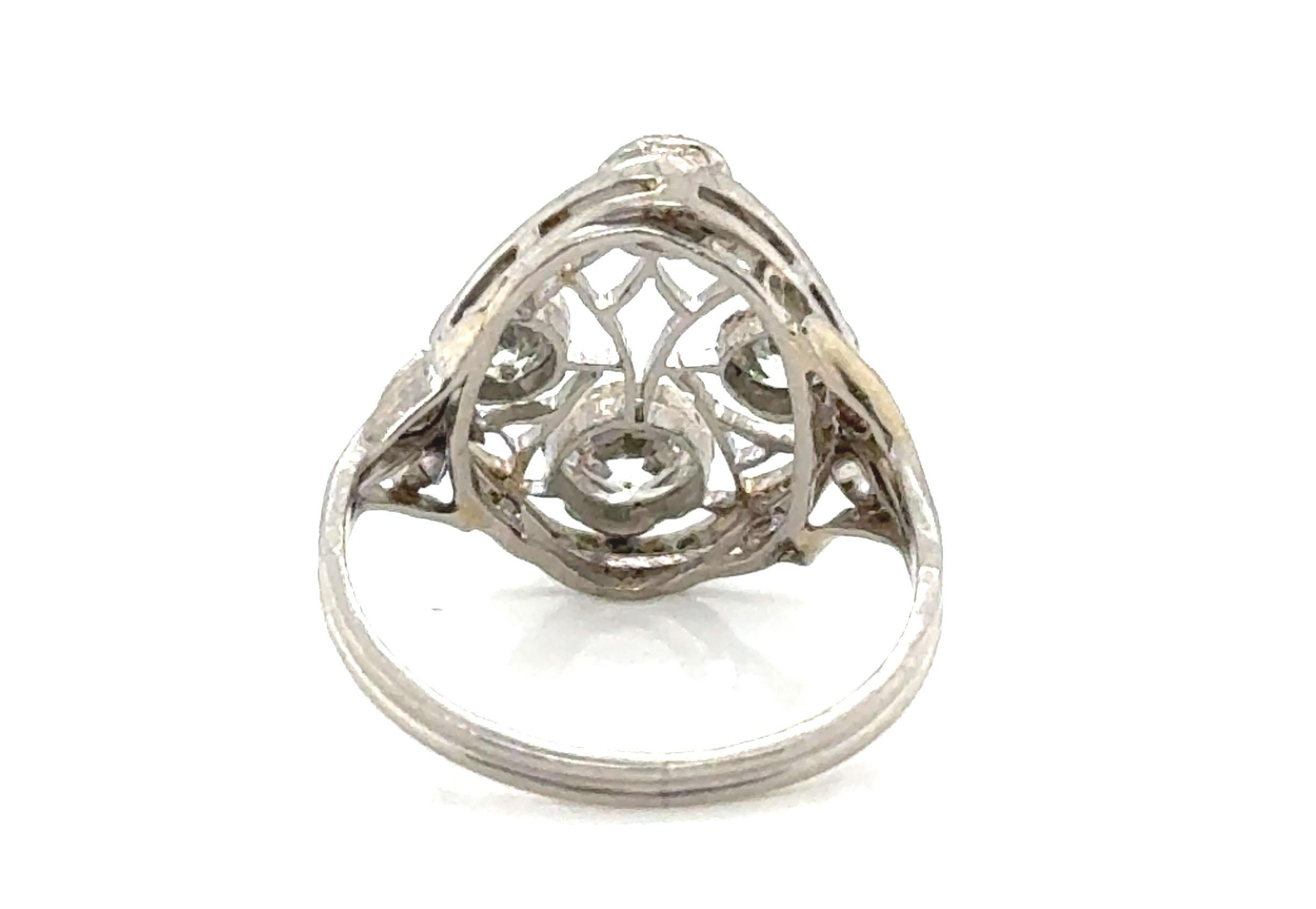 De las mujeres Art Déco Anillo de Cóctel de Platino con Diamantes Minados .63ct Filigrana Original Años 20 en venta